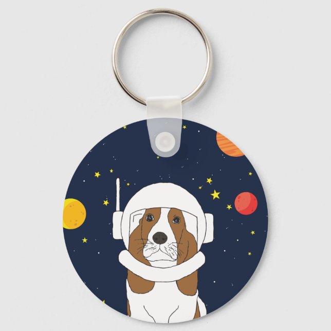 Chaveiro Astronauta De Cão Cão Cão Cento Com Capacete Espac (Frente)
