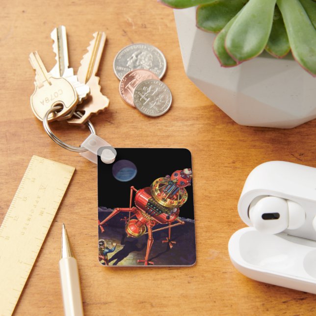 Chaveiro Astronauta de Ficção Científica Vintage com Robô A (Mesa)