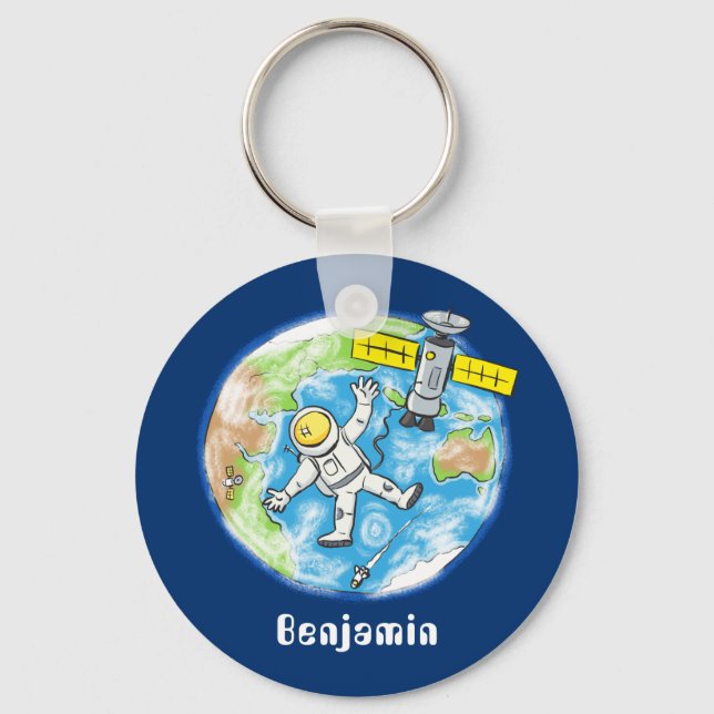 Chaveiro Astronauta engraçado no espaço e na banda desenhad (Frente)