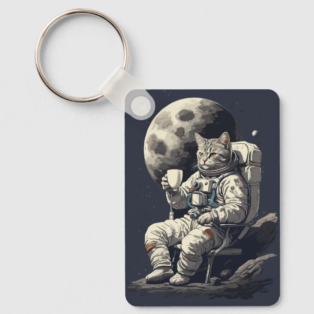 Chaveiro Astronauta Gato com Xícara de Café (Frente)