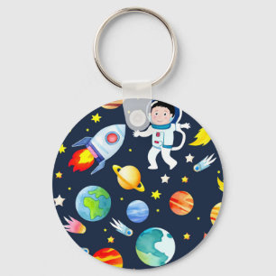 Chaveiro Astronauta no Espaço Planetas e Foguetes Padrão