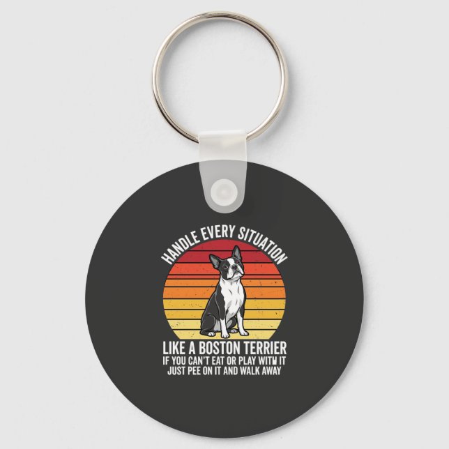 Chaveiro Atitude de Cachorro Retro Divertido Boston Terrier (Frente)