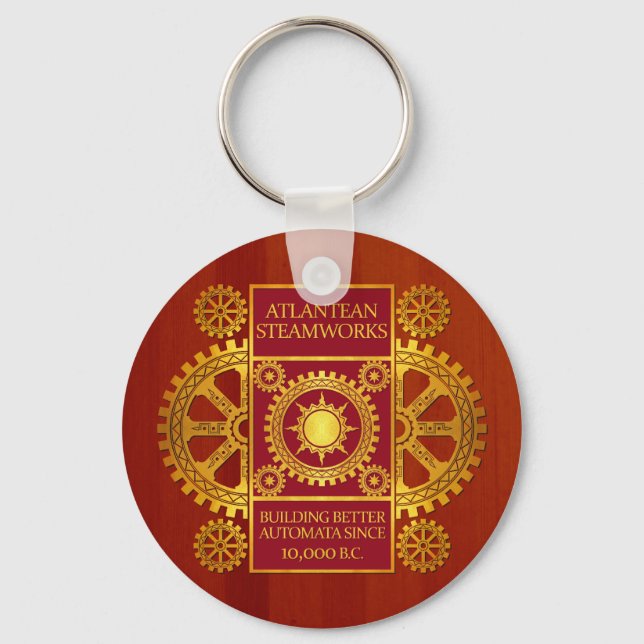 Chaveiro Atlantean Steamworks - Dourado e vermelho em Cherr (Frente)