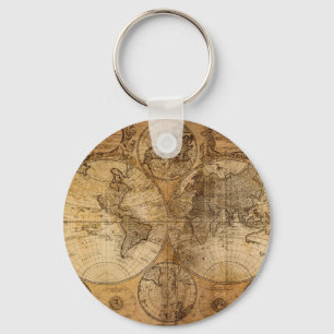 Chaveiro Atlas do mapa do mundo do vintage