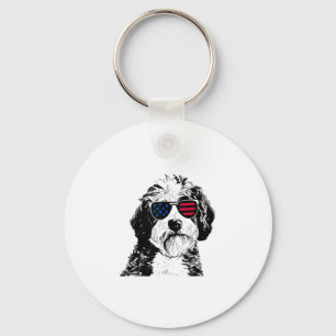 Chaveiro Aussiedoodle Dog 4 de julho América Flag