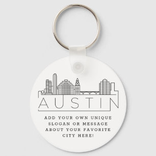 Chaveiro Austin, Texas Estilizou Skyline Slogan Personali