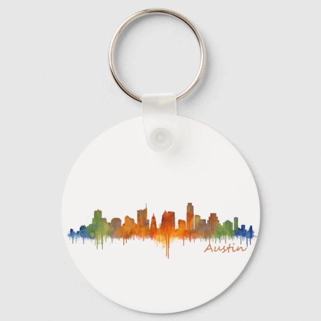 Chaveiro Austin Texas watercolor skyline v2 (Frente)