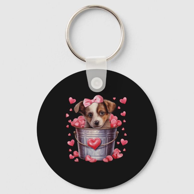 Chaveiro Australian Shepherd Dog Valentines Puppy Love Hear (Frente)