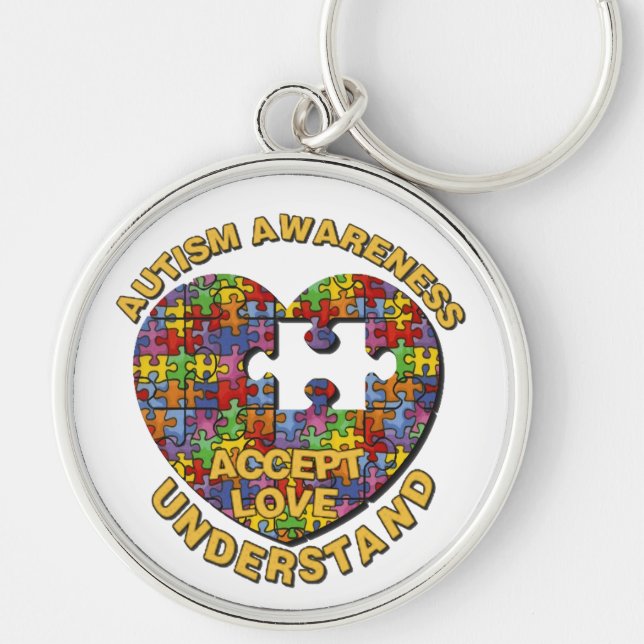 Chaveiro Autism Awareness Puzzle Heart Round Key Chain (Frente)