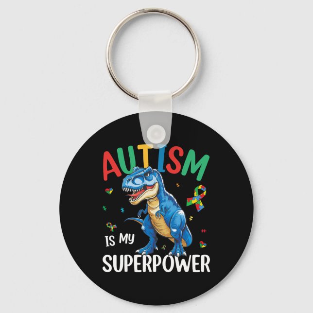 Chaveiro Autismo É Meu Superpoder Dinossauro T-rex Autismo  (Frente)