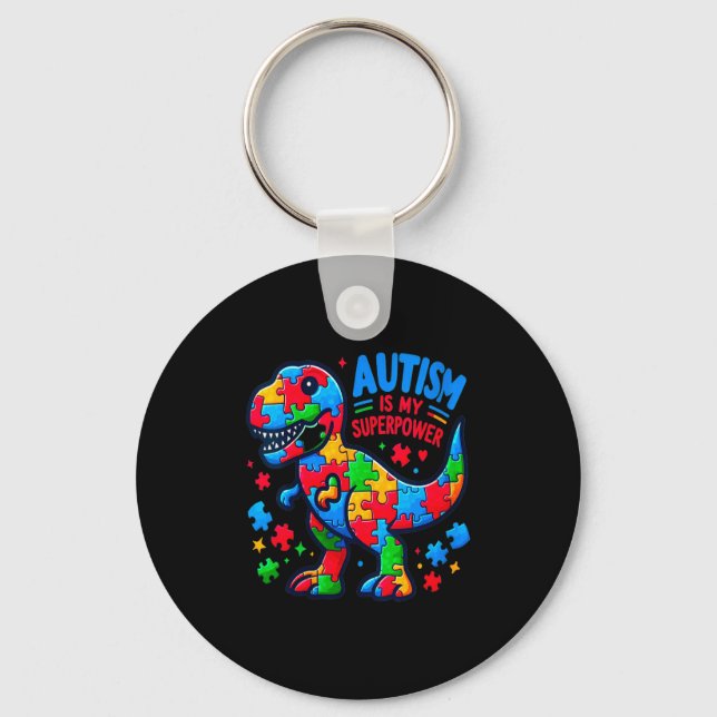 Chaveiro Autismo Feminino - Dinossauro - Quebra-cabeça - Ar (Frente)