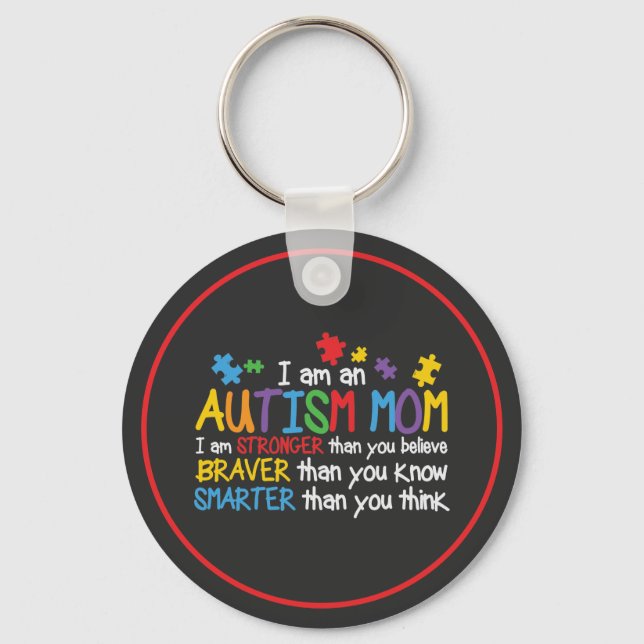 Chaveiro Autismo Mãe Mais Forte Braver Smarter (Frente)