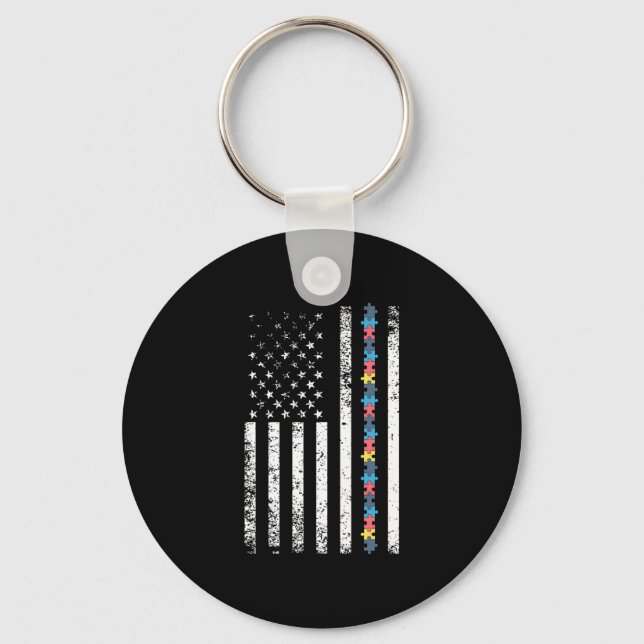 Chaveiro Autismo Shirt American Flag Quebra-cabeça (Frente)