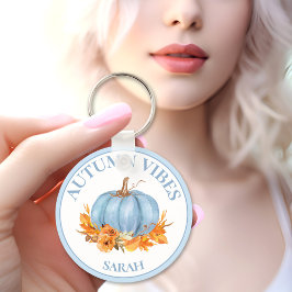 Chaveiro Autumn Vibes Blue Pumpkin Fall Nome Personalizado