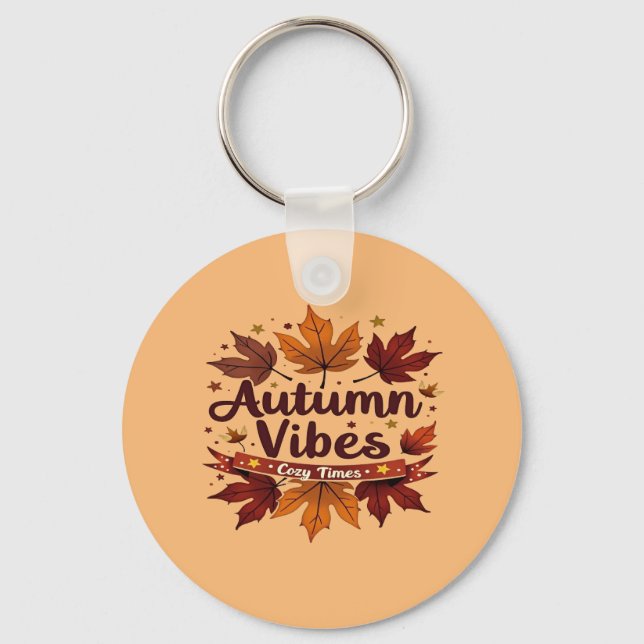 Chaveiro Autumn Vibes Cozy Fall Foles Design (Frente)
