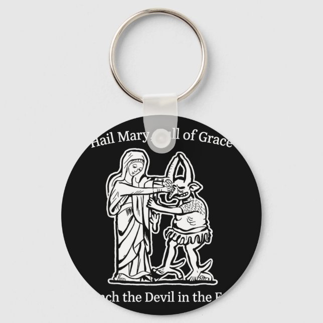 Chaveiro Ave maria cheia de graça puna o diabo fé humor (Frente)