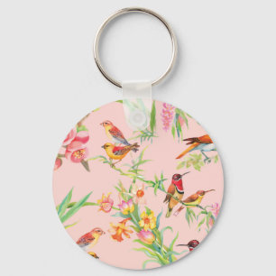 Chaveiro Aves Exóticas: Vintage Floral Sem Semente.