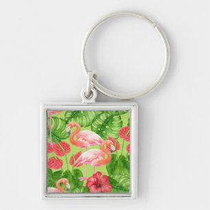 Chaveiro Aves Flamingo e plantas tropicais