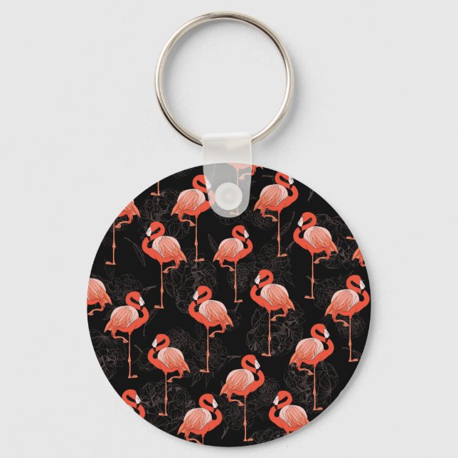 Chaveiro Aves Flamingos: Design de têxteis de vindima (Frente)