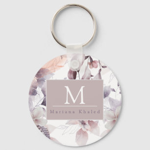 Chaveiro Aves Florais, chá de fraldas natural roxo e branco