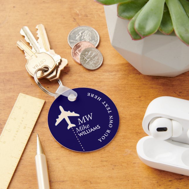 Chaveiro Avião branco com nome azul escuro (Mesa)