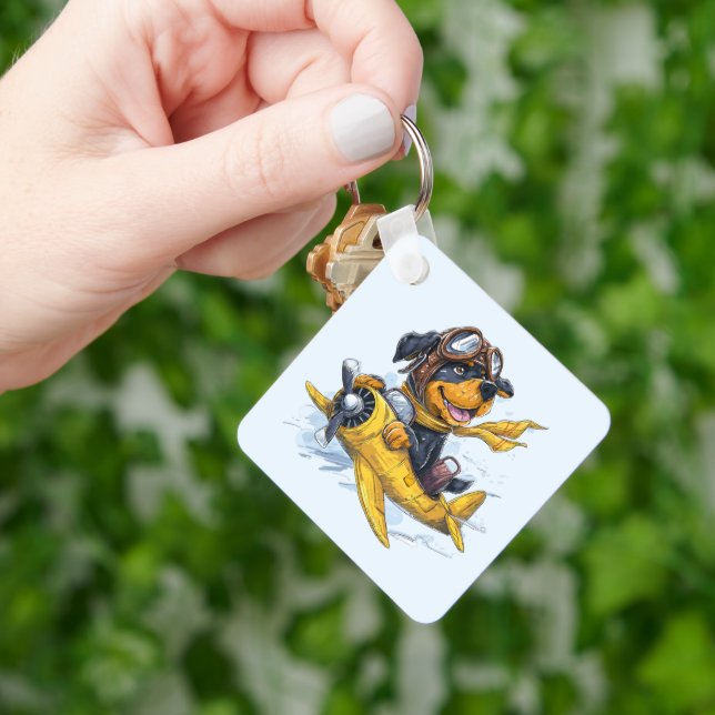 Chaveiro Avião-piloto de cães rottweiler (Mão)