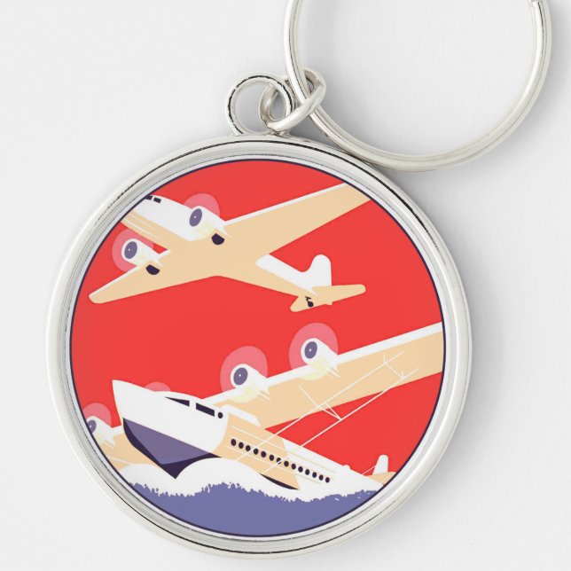 Chaveiro Avião Voador Vintage WPA Colorido (Frente)