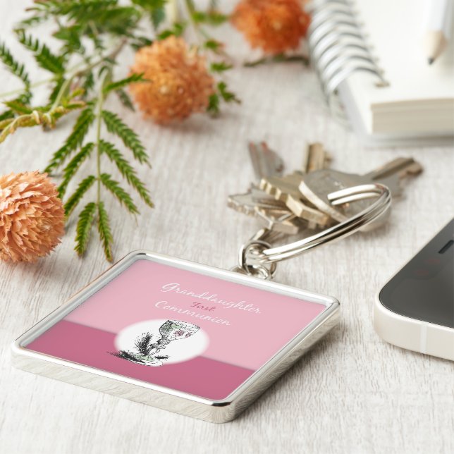 Chaveiro Avô, 1ª Comunhão, Rosa, Chalice (Lateral)