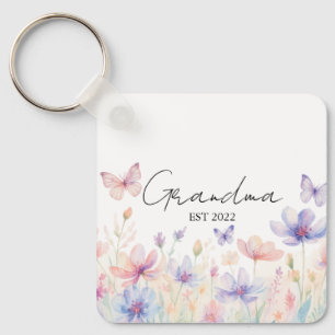 Chaveiro Avó Personalizada Ano de Est. - Flor e Borboleta