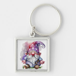 Chaveiro AWatercolor Gnome em tons roxos