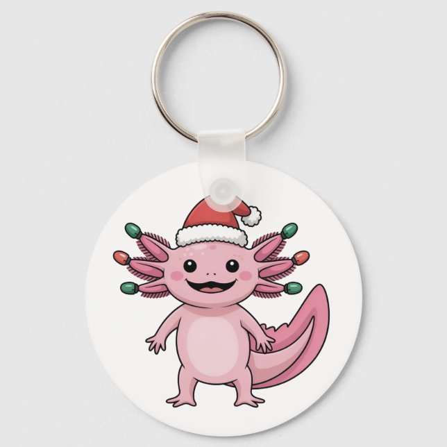 Chaveiro Axolote Divertido de Natal com Chapéu de Papai Noe (Frente)