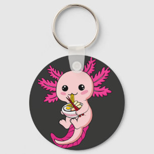 Chaveiro Axolotl Eating Ramen Noodles Kawaii Anime Button