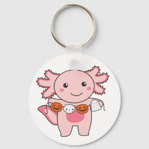 Chaveiro Axolotl Happy Halloween Pumpkin Bat Costume Keycha