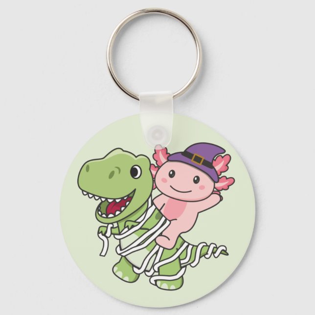 Chaveiro Axolotl Happy Halloween T-rex Mummy Costume Keycha (Frente)