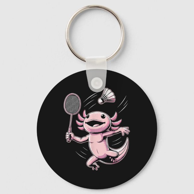 Chaveiro Axolotl Playing Badminton Player Shuttle Sport  (Frente)
