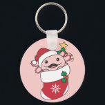 Chaveiro Axolotls Christmas Snow Winter Animal Axolotls Key<br><div class="desc">O axolotl no Natal com um chapéu de Papai Noel. Animais engraçados com estocagem de Natal e neve para as férias. Os Axolotls são animais bonitos e perfeitos para o Natal.</div>