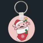 Chaveiro Axolotls Christmas Snow Winter Animal Axolotls Key<br><div class="desc">O axolotl no Natal com um chapéu de Papai Noel. Animais engraçados com estocagem de Natal e neve para as férias. Os Axolotls são animais bonitos e perfeitos para o Natal.</div>