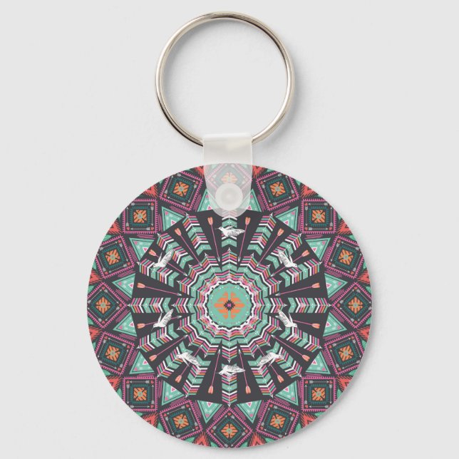 Chaveiro Aztec Geométrico: Padrão Colorido do Círculo (Frente)