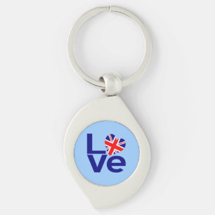 Chaveiro Azul Britânico AMOR Bandeira do Reino Unido Coraçã