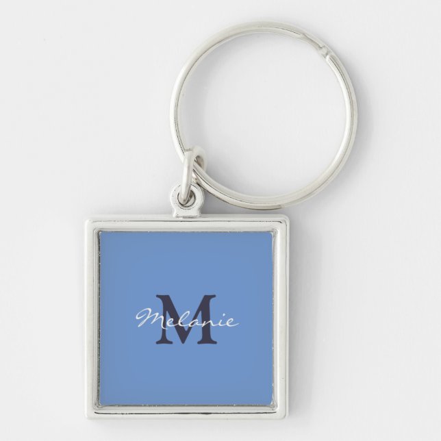 Chaveiro Azul Centáurea e Monograma Personalizado Índigo (Frente)