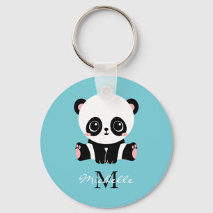 Chaveiro Azul de bolha personalizada Panda branca monograma