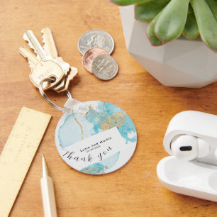 Chaveiro Azul de luxo e Ouro Aquarela Obrigado Casamento