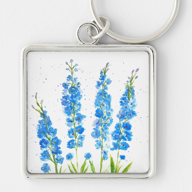 Chaveiro Azul delfinium floral aquarela elegante (Frente)