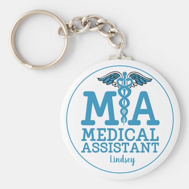 Chaveiro Azul do Assistente Médico Personalizado (Frente)