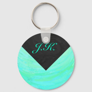 Chaveiro Azul Gelo Mint e Monograma Preto