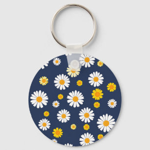 Chaveiro Azul Marinho Amarelo Daisy Floral Padrão Simples R