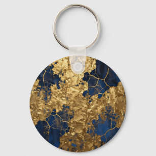 Chaveiro Azul Marinho Dourado Arte Abstrata