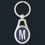 Chaveiro Azul Marinho Moderno Personalizado Monograma e Nom<br><div class="desc">Design Moderno de Monograma com letra de monograma personalizada "M" e nome em estilo de fonte sans serif moderno e negrito.

Presente perfeito para ele,  presente do Dia dos Pais,  presente para padrinhos e mais.</div>