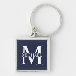 Chaveiro Azul Marinho Personalizado Monograma e Nome