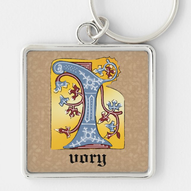 Chaveiro Azul medieval e maré vermelha iluminada - Letra I (Frente)